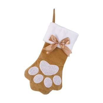 Рождественская вышивка H7EA для подвески в виде чулка с кошачьей лапой, Рождественский подарок с украшением в виде елки