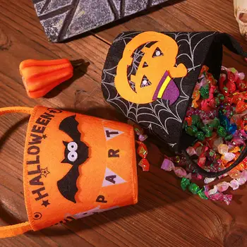 Вместимость сумки для подарков на Хэллоуин, сумка для конфет на Хэллоуин с ручкой, сумка для угощений в виде тыквы с изображением летучей мыши, аксессуары для косплея, угощение на Хэллоуин