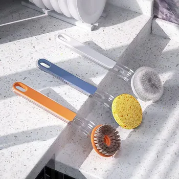 Щетки для чистки, Многофункциональная прочная щетка, не царапающаяся, щетка для мытья посуды, 3 сменных насадки