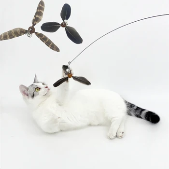Вращающаяся игрушка для кошек с перьями, забавная палочка, Тизер, аксессуары для домашних животных