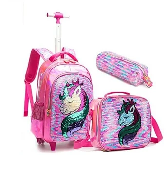 Рюкзаки на колесиках Jasminar 16 дюймов с сумкой для ланча и пеналом для девочек, набор школьных сумок на колесиках, детская сумка для багажа на колесиках