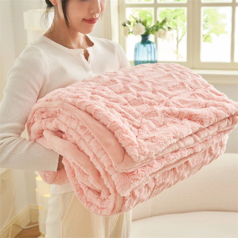 Роскошное двойное одеяло из искусственной кроличьей шерсти осень-зима для кровати, дивана, путешествий, бархатные фланелевые одеяла из молочного флиса высокого веса Fallay