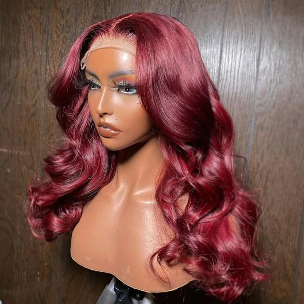 Бордово-красные синтетические кружевные парики для женщин, красные, черные, длинные Объемные волны, Бесклеевой Предварительно выщипанный парик с волосами Младенца, косплей