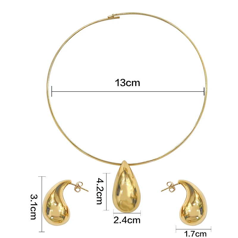 2023 Дубайский золотой набор сережек и подвесок-чокеров в виде капель воды для женщин, гладкий глянцевый модный подарочный набор украшений для свадебной вечеринки