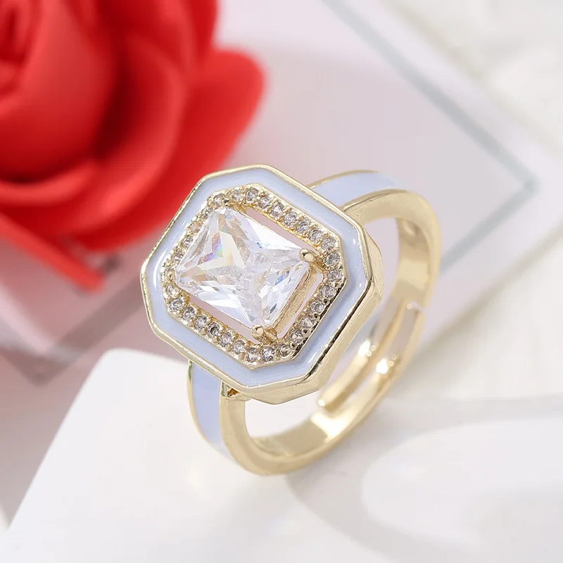 Новая мода 2023 Корейские кольца с цирконом для женщин Квадратное кольцо с цирконом на открытый палец Свадебные украшения Подарок бесплатная доставка