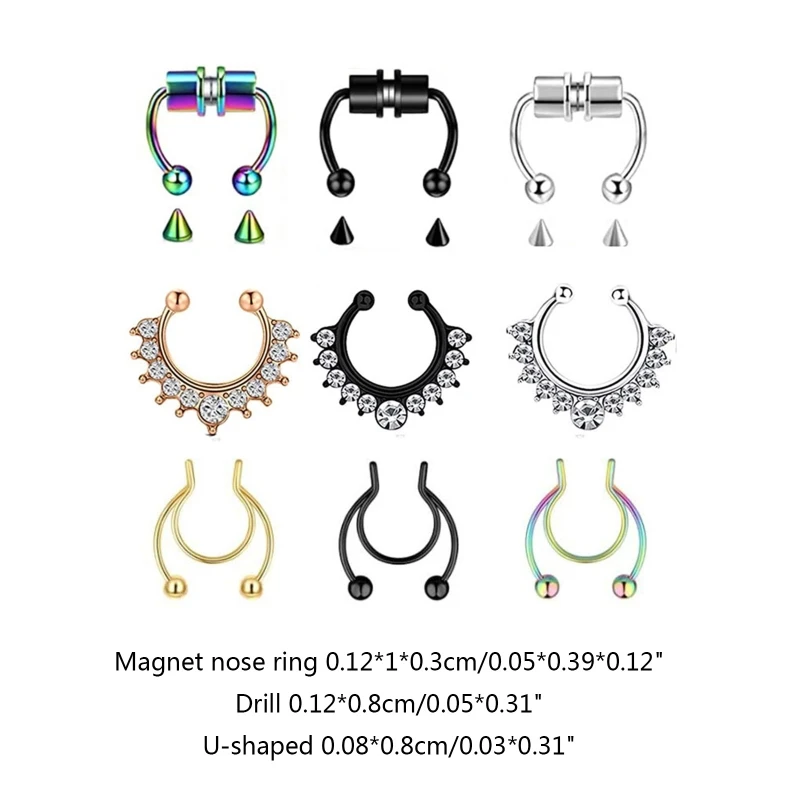 9 штук, разноцветное кольцо из искусственного носа для женщин и девочек, африканская манжета для носа без пирсинга 264E