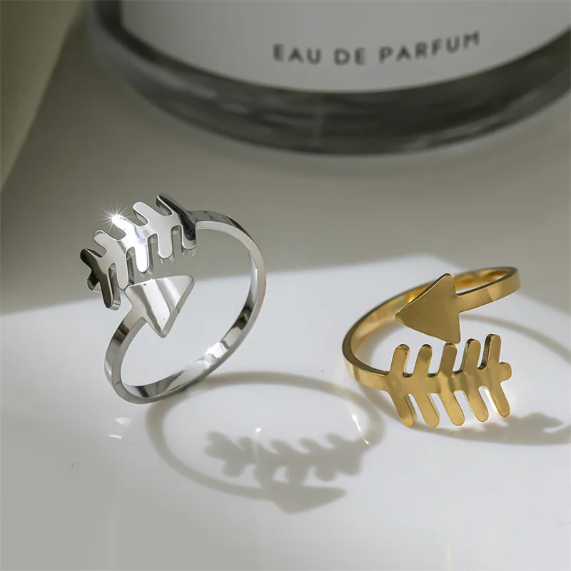 Новое минималистичное кольцо со стрелкой из перьев в стиле ретро, свежее и глянцевое кольцо со стрелкой из рыбьей кости на маленьком указательном пальце