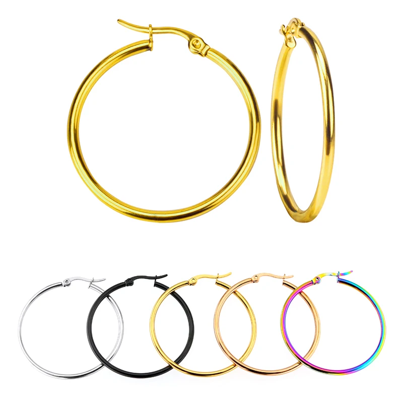 серьги-кольца из нержавеющей стали 2шт золотого цвета для женщин, мужчин, преувеличенные украшения для ушей в виде большого круга, бижутерия Acier, не окисляемая