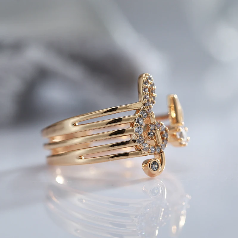 Wbmqda Fashion Music Note; Открытое кольцо для женщин из розового золота 585 пробы с белым натуральным цирконием; Модные персонализированные ювелирные подарки