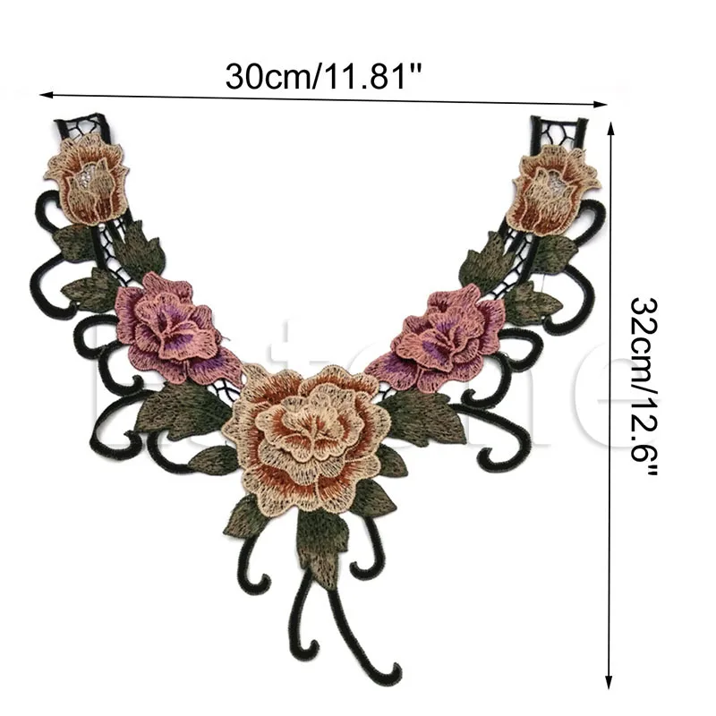 1ШТ вышитых цветочных кружев Вырез горловины Отделка воротника Швейная аппликация для одежды