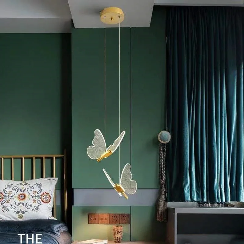 Светодиодная люстра с бабочкой, освещение прикроватной тумбочки в спальне, Акриловый подвесной светильник, Подвесные светильники в стиле Home Deco
