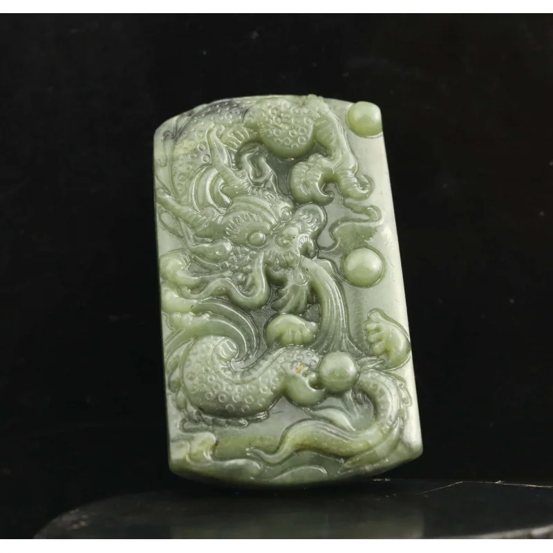 Старый Китай Натуральный Хотанский нефрит Ручная резьба статуя дракона кулон #35