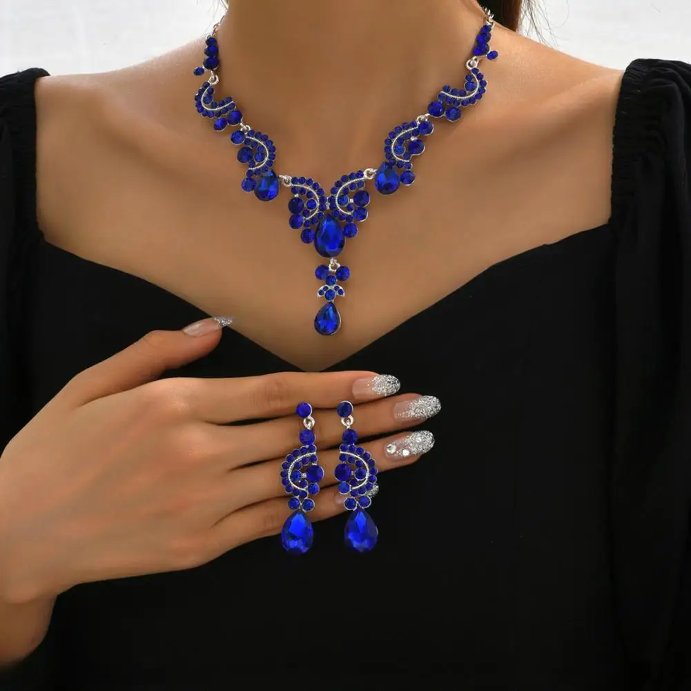 1 комплект, ожерелье Невесты для женщин, капля воды, Элегантные серьги-гвоздики с синими стразами, Наборы свадебных украшений