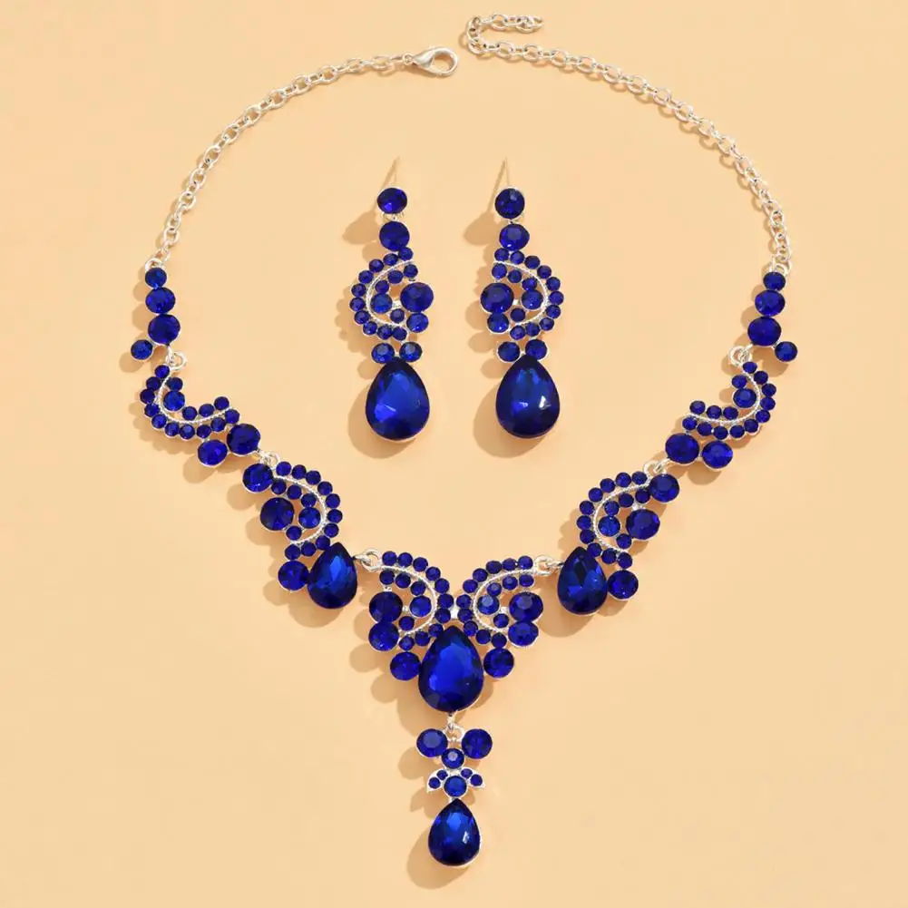 1 комплект, ожерелье Невесты для женщин, капля воды, Элегантные серьги-гвоздики с синими стразами, Наборы свадебных украшений