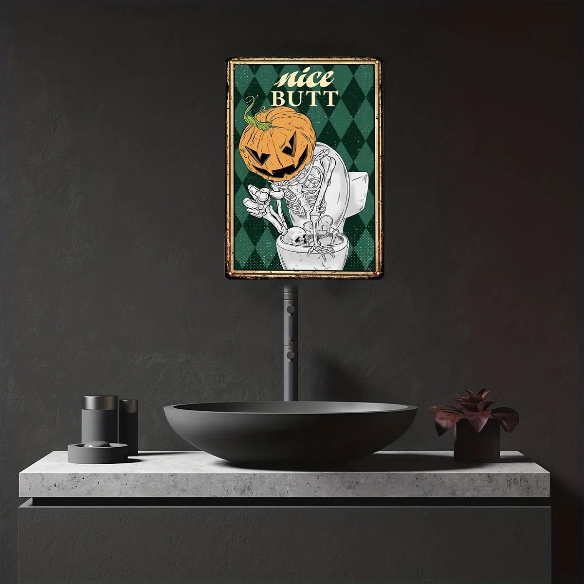 1 шт. Жестяная вывеска с изображением скелета на Хэллоуин, Тыквенная голова, Красивый приклад, Скелет, Ретро Металлическая Жестяная вывеска, Украшение для ванной, туалета, металл