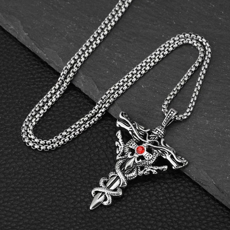 Винтажные ожерелья с крестом Дракона, подвески для мужчин, цепочка из нержавеющей стали серебристого цвета, мужское ожерелье, Молитвенные украшения в стиле панк, подарки друзьям
