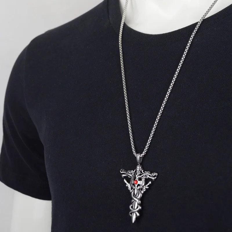 Винтажные ожерелья с крестом Дракона, подвески для мужчин, цепочка из нержавеющей стали серебристого цвета, мужское ожерелье, Молитвенные украшения в стиле панк, подарки друзьям