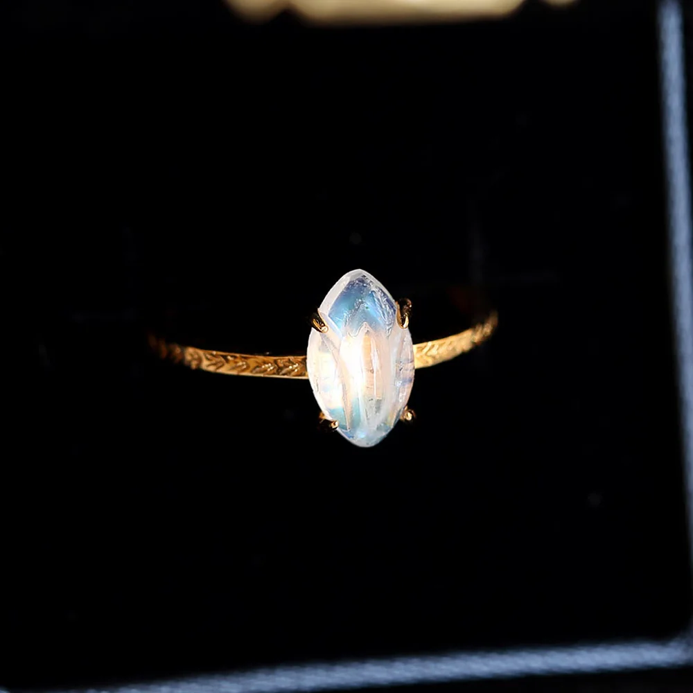 Кольцо из натурального Лунного камня GULUCA для женщин из стерлингового серебра 925 пробы с позолотой K Обручальное кольцо в японском стиле Ретро Изысканные ювелирные изделия