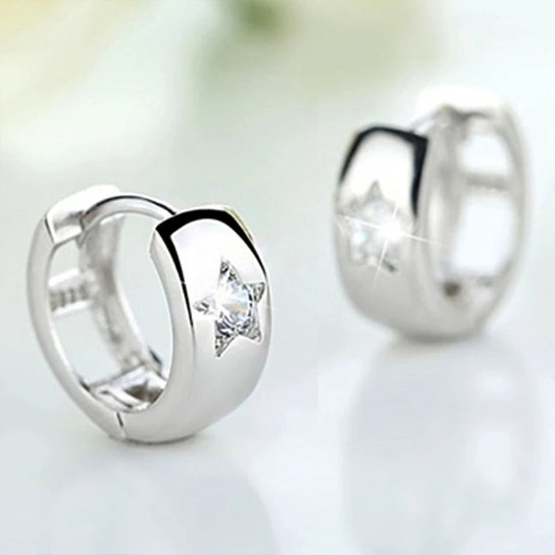 Шикарные серьги-кольца с кристаллами в виде звезд, женские серьги-кольца серебристого цвета, повседневная одежда, модные универсальные ювелирные изделия для девочек, подарки