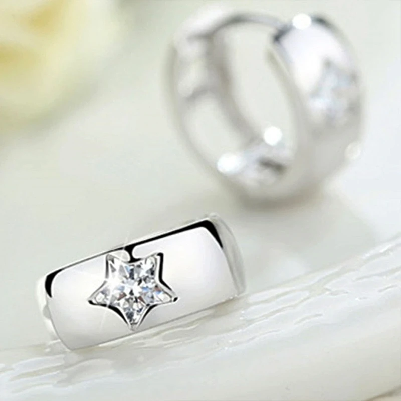 Шикарные серьги-кольца с кристаллами в виде звезд, женские серьги-кольца серебристого цвета, повседневная одежда, модные универсальные ювелирные изделия для девочек, подарки