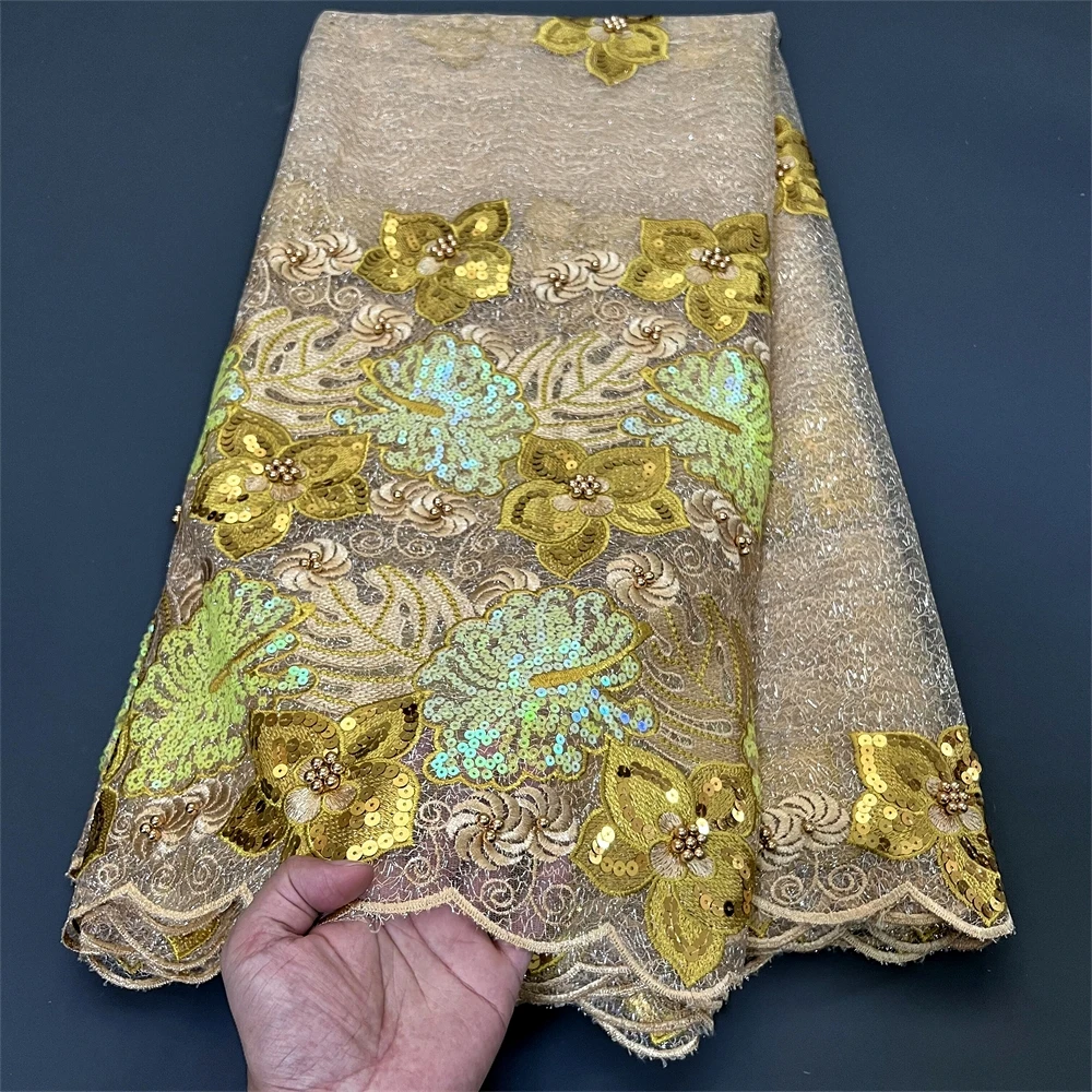 5 Ярдов Французской Нигерийской органзы с золотой нитью, сетчатое кружево, африканский тюль, сетчатая ткань высокого качества для свадебной вечеринки, материал юбки