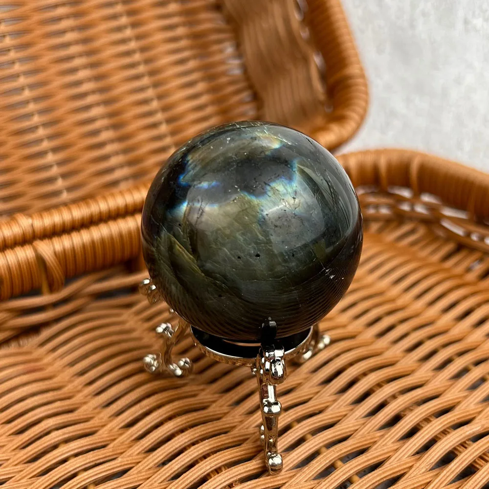 Хрустальный шар из редкого натурального лабрадорита 5 см, настоящий камень с синей резьбой, драгоценный Камень для медитации Фэншуй, подарок для домашнего декора