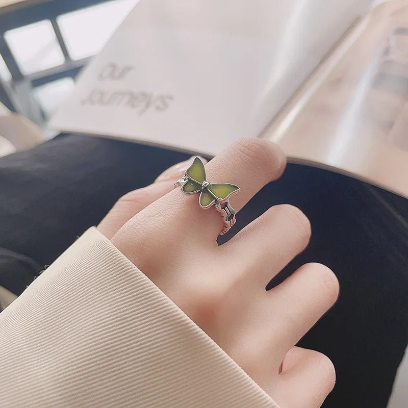 Креативное кольцо с бабочкой из эпоксидной смолы, меняющее цвет, из стерлингового серебра S925 пробы для женщин, Темпераментных нежных ювелирных украшений, подарков