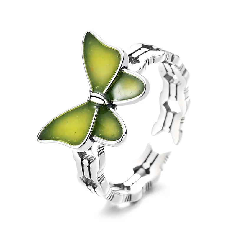 Креативное кольцо с бабочкой из эпоксидной смолы, меняющее цвет, из стерлингового серебра S925 пробы для женщин, Темпераментных нежных ювелирных украшений, подарков