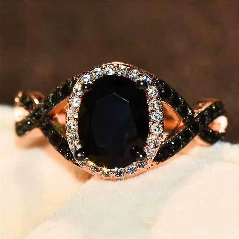 Модные Обручальные кольца с большим черным кристаллом для женщин, Роскошное Элегантное Обручальное кольцо с крестом, Вечерние Винтажные ювелирные аксессуары, подарок