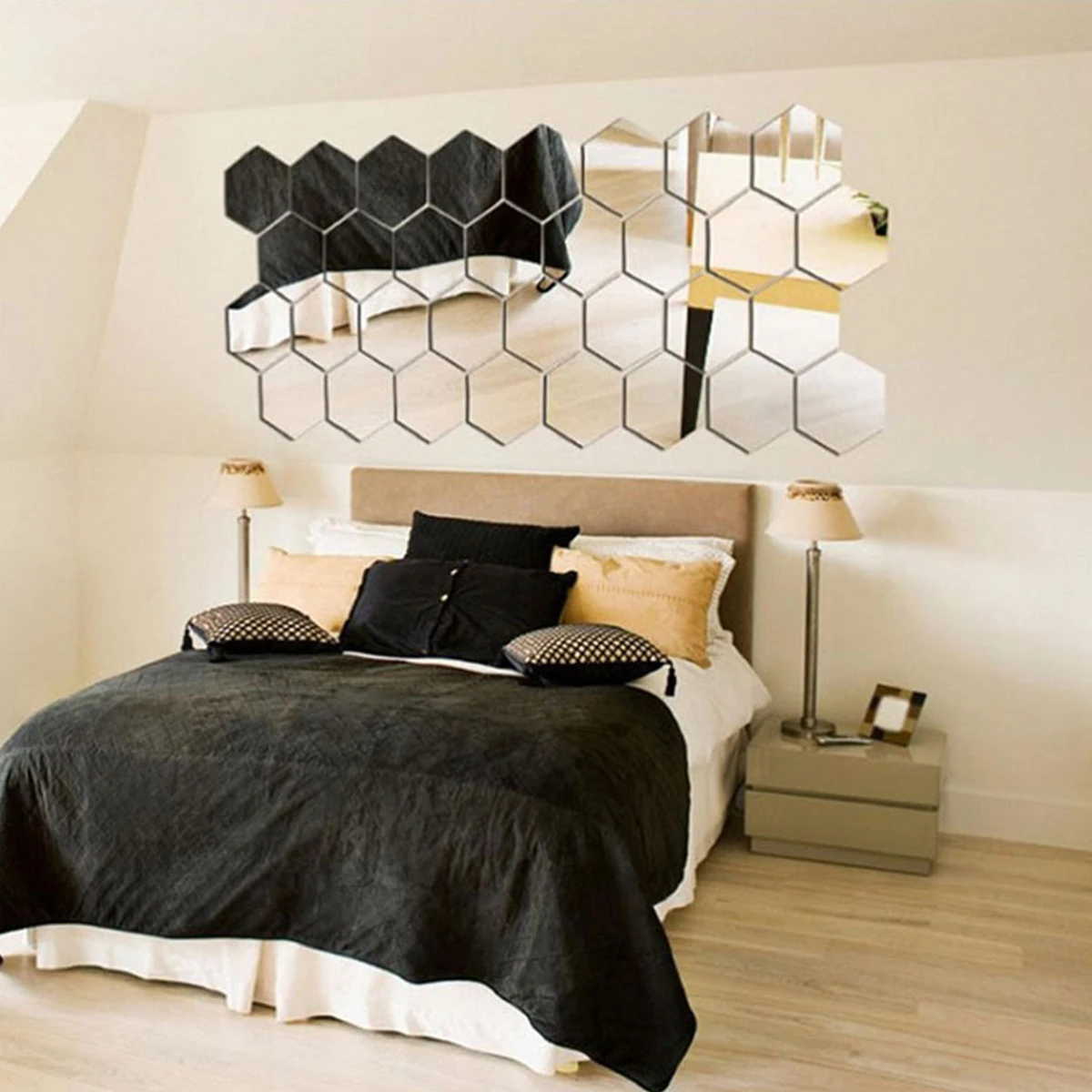 12 шт шестиугольных зеркальных самоклеящихся акриловых съемных 3D настенных зеркальных плиток для украшения дома, гостиной, спальни.