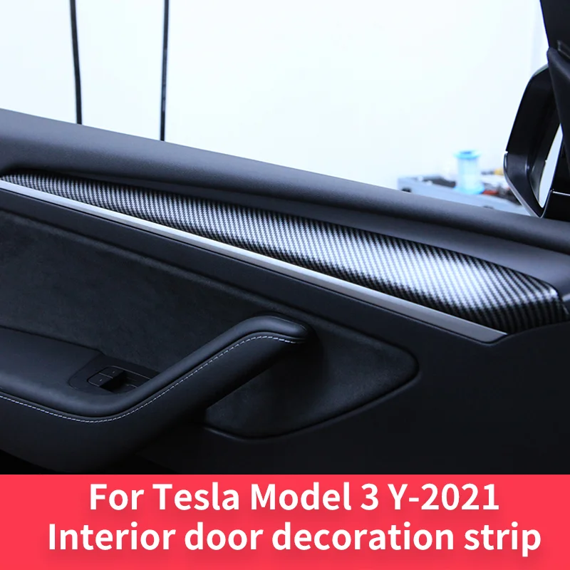 Панель отделки двери автомобиля для Tesla Model 3 Y, Аксессуары для интерьера Спереди, ABS, имитация углеродного волокна, Автомобильные интерьерные наклейки