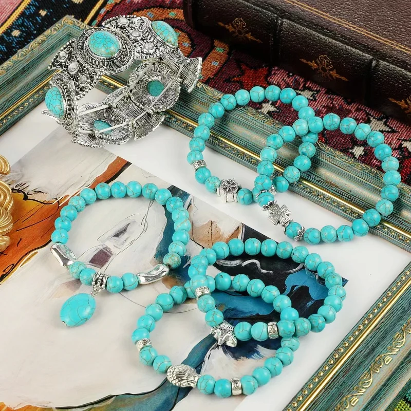 Браслеты из бисера в европейском и американском стиле для женщин, Бирюзовые браслеты в Богемном этническом стиле, повседневное украшение для девочек