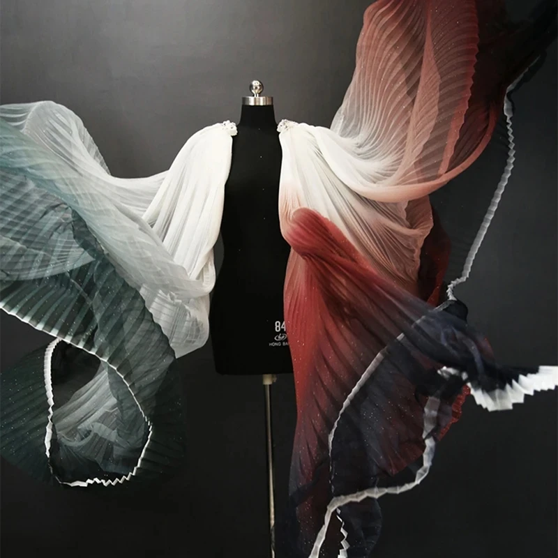 Градиентная сетчатая органза из плиссированной ткани Платье для танцев Фоновое украшение из модной дизайнерской ткани