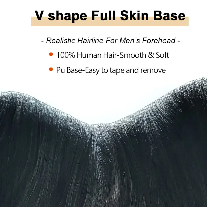 Линия роста волос на лбу, тонкая основа для кожи, нашивка для волос для мужчин, V-образный элемент из человеческих волос, замена линии роста волос на лбу Бесплатная доставка