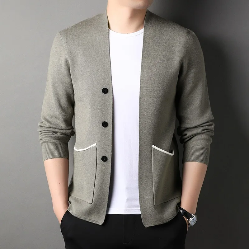Новый бренд 2023 года, модный Дизайнерский Вязаный кардиган с рисунком для мужчин, свитер, Повседневные Корейские пальто, куртка, Мужская одежда