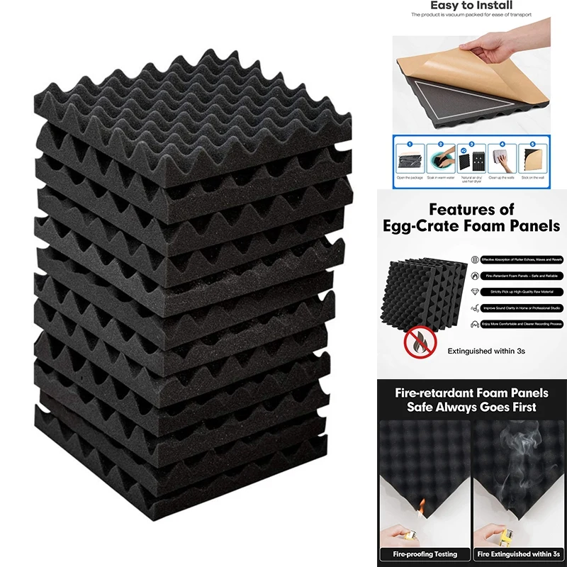 12 Упаковок самоклеящихся звуконепроницаемых пенопластовых панелей, звуконепроницаемые стеновые панели высокой плотности, звуковые панели для ящиков для яиц