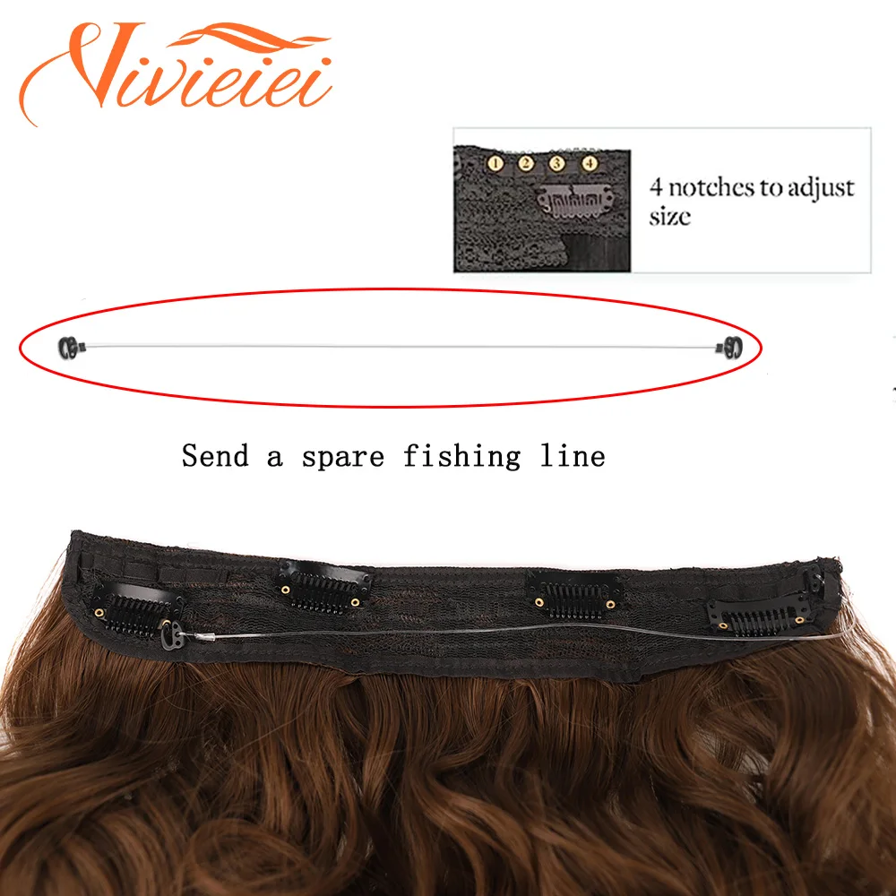Синтетические зажимы для наращивания волос из проволоки, Невидимый Длинный Волнистый шиньон из рыбьей лески Для женщин, Натуральное наращивание волос из Рыбьей Лески, 4 зажима