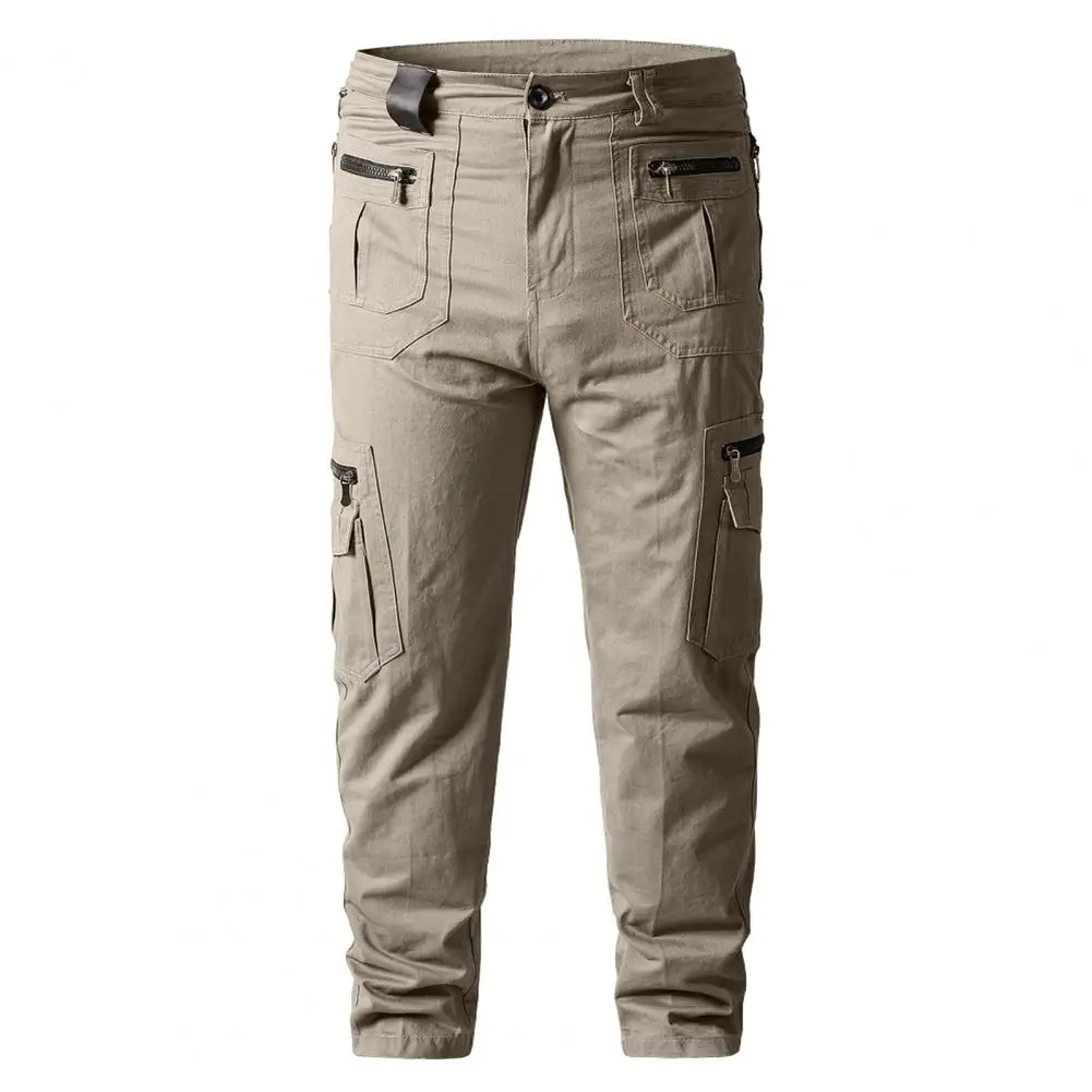 Брюки-карго, универсальные мужские уличные брюки свободного кроя с множеством карманов, мягкий хлопковый материал для осенне-зимней моды, мягкий