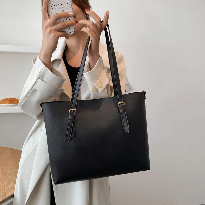 2023 Женская однотонная сумка-мессенджер из искусственной кожи, сумка для покупок, повседневная женская сумка-тоут большой емкости, сумка для женщин