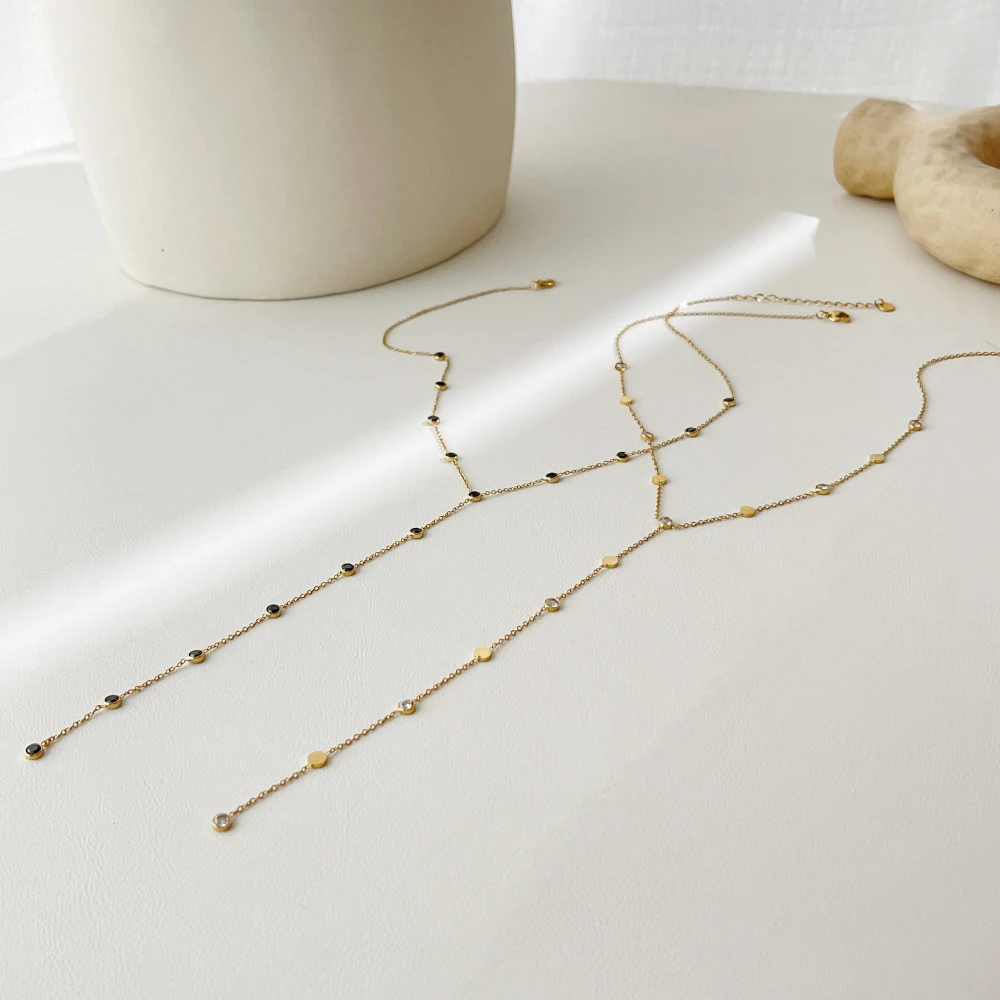 Peri'sbox Модные ожерелья с кубическим цирконием Y-образной формы с длинной кисточкой Цепочка для свитера в стиле бохо Ювелирные изделия из нержавеющей стали для женщин Тренд 2022
