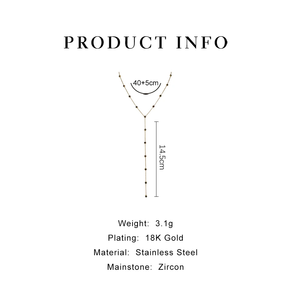 Peri'sbox Модные ожерелья с кубическим цирконием Y-образной формы с длинной кисточкой Цепочка для свитера в стиле бохо Ювелирные изделия из нержавеющей стали для женщин Тренд 2022