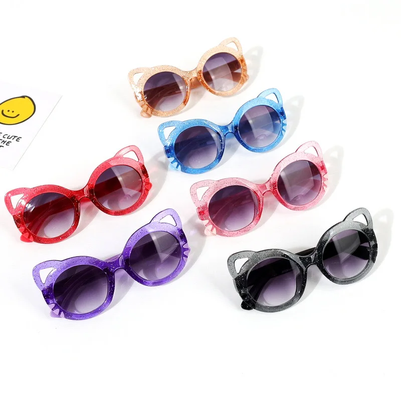 Детские Модные Солнцезащитные очки с милым мультяшным котом, Детские Круглые очки с Лисьими ушками Для мальчиков и девочек, Детские очки для пляжной фотографии.