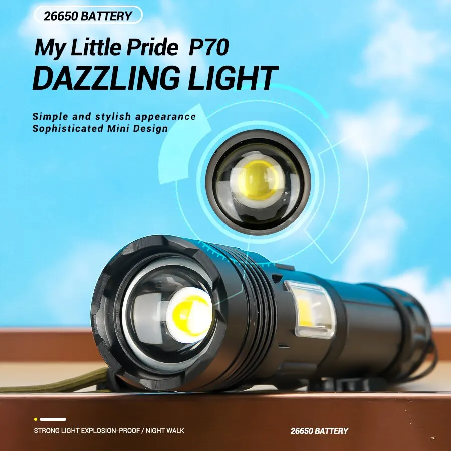 Супер яркий XHP70 Мощный светодиодный фонарик Power Bank Torch Light USB Перезаряжаемый походный тактический фонарик с лампой COB