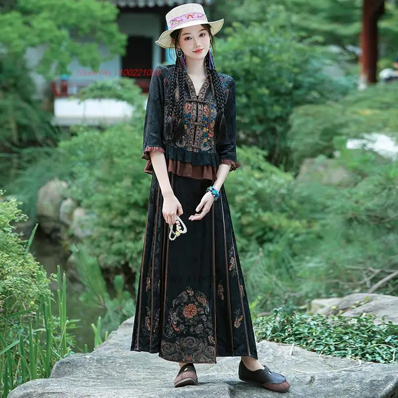 2023 китайская этническая блузка hanfu с национальной цветочной вышивкой, традиционная блузка с v-образным вырезом, улучшенные топы hanfu, костюм восточного стиля тан