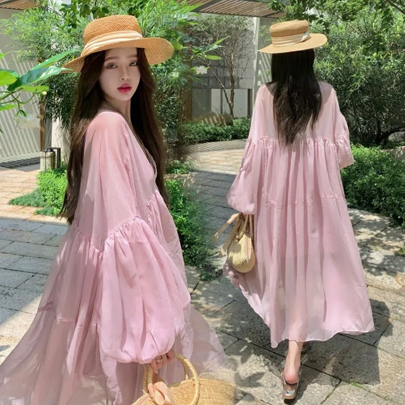 Новый весенний модный костюм для беременных 2023 года, сетчатое платье Super Fairy Sweet на подтяжках, розовое пышное платье, ветровка для отдыха.