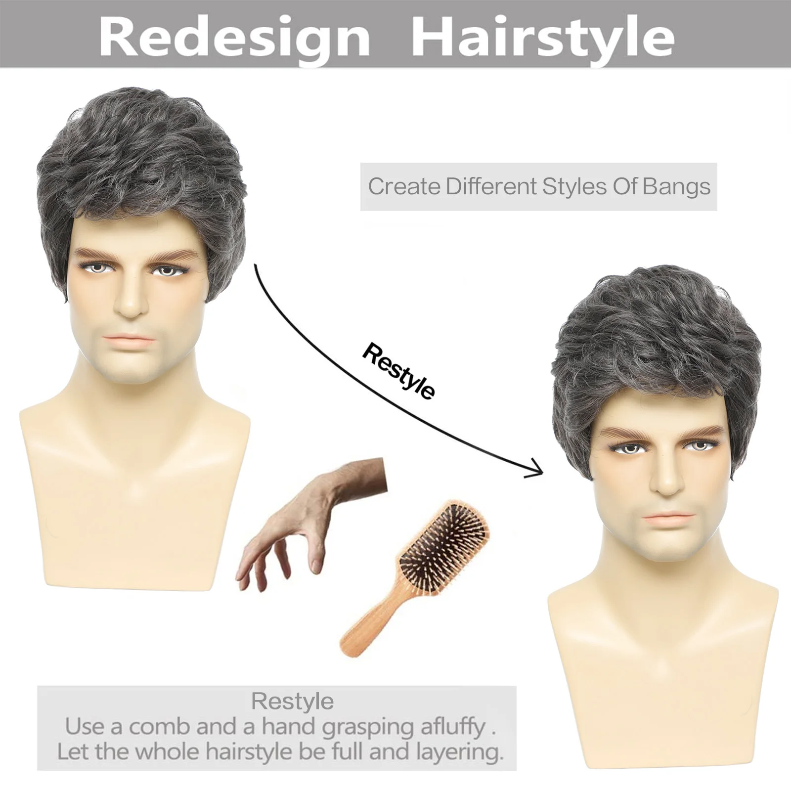 Мужские парики BCHR, короткий мужской серый парик, многослойный костюм из натуральных волос, Хэллоуин, Термостойкие синтетические парики для мужчин, мужские