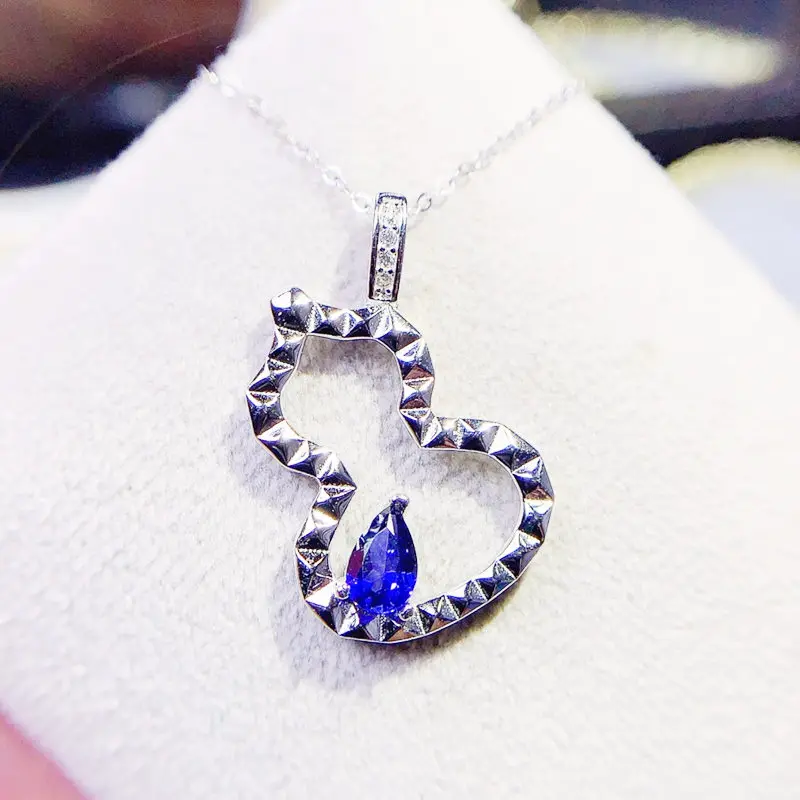 Натуральный настоящий тыквенный синий сапфир ожерелье кулон стерлингового серебра 925 пробы 0.4 ct драгоценный камень Изысканные ювелирные изделия Для мужчин или женщин J237177