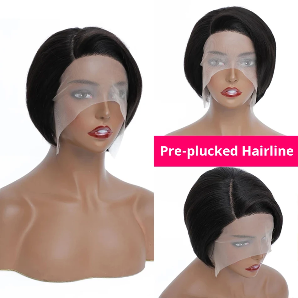 13x4 Pixie Cut Синтетические Волосы На Кружеве Человеческие Волосы Искусственные Парики Прямые 13x6x1 Синтетические Волосы На Кружеве Парик 180% Плотность HD Прозрачны