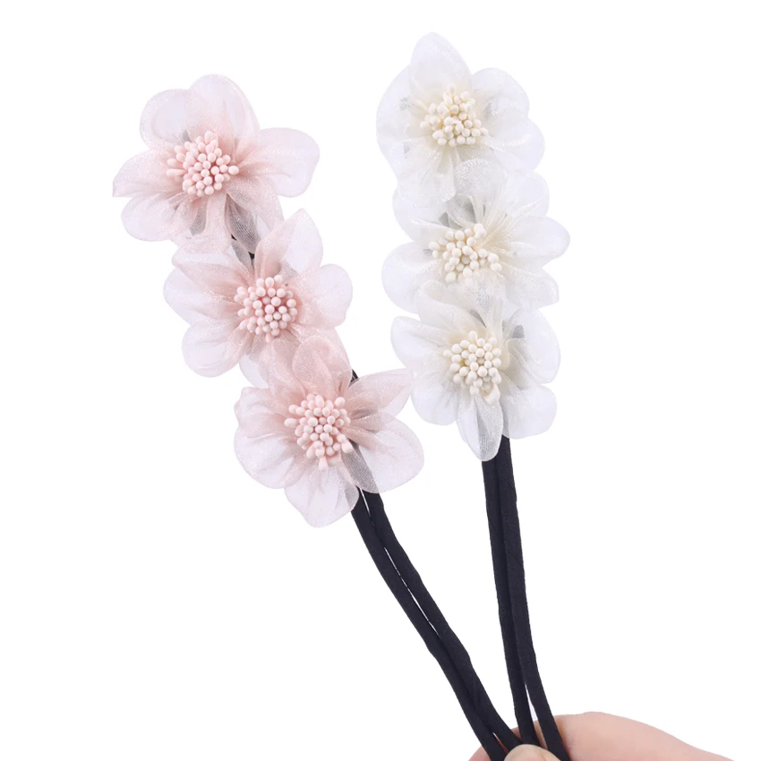 1ШТ Элегантный женский инструмент для длинных волос с шифоновым цветком для создания причесок Maruko в корейском стиле