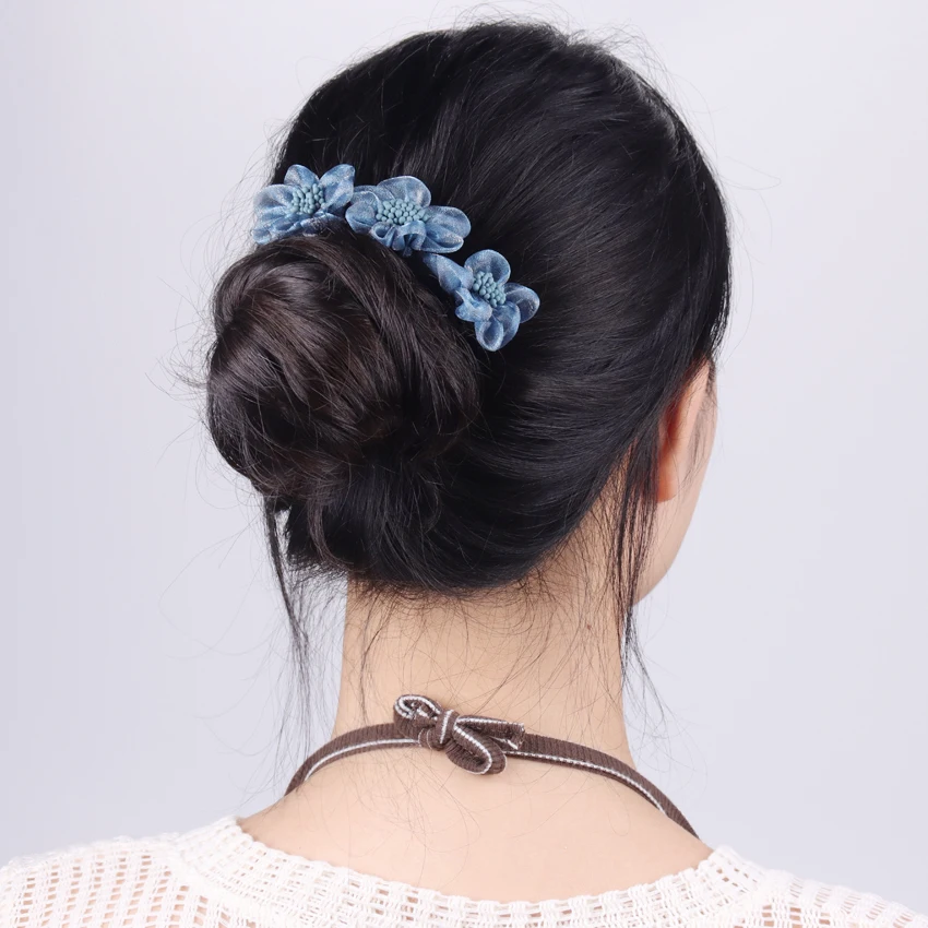 1ШТ Элегантный женский инструмент для длинных волос с шифоновым цветком для создания причесок Maruko в корейском стиле